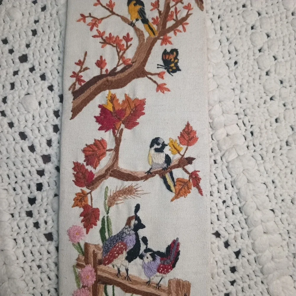 Embroidered Cross Stitch Hanging Art Birds Vintage Handmade Quail Leewards 26X6